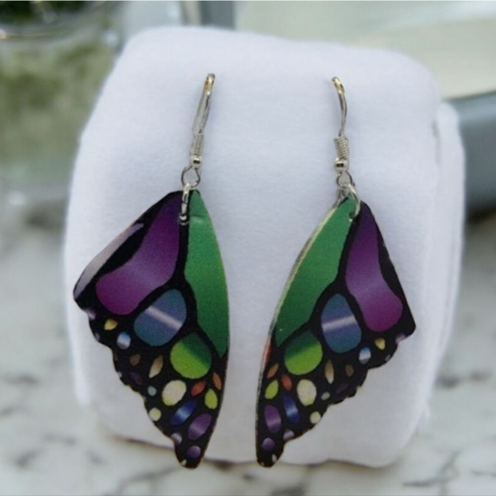 Butterfly Wing Earrings 🦋 Faux Leather Double Sided Dangle Drop Ear Jewelry